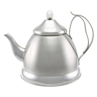 Creative Home 12 Cups Creamy White Stainless Steel Whistling Tea Kettle Teapot with Ergonomic Wood Rubber Touching Handle