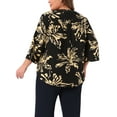 thumbnail image 3 of Agnes Orinda Women's Plus Size Blouses Printed Pattern Button Notch V Neck 3/4 Sleeve Curved Hem Casual Shirts with Pockets 1X Black, 3 of 6
