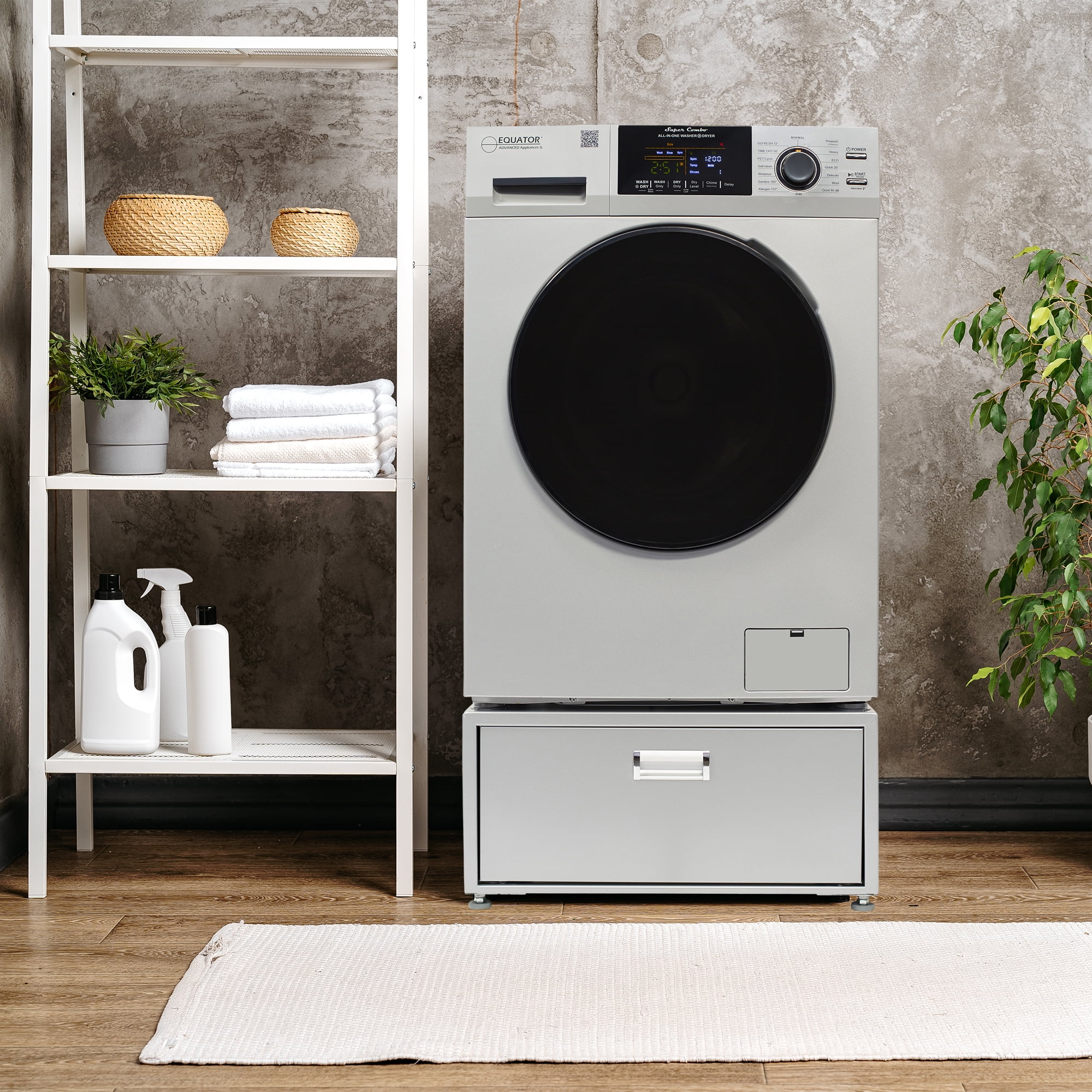 Equator All-in-One Washer Dryer VENTED-DRY 30% FASTER than Condense 15lb 110V with pedestal, Adjustable legs and Sanitize Cycle