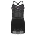 thumbnail image 5 of JanJean Girls Kids 2 Piece Latin Cha Cha Dance Outfit Shiny Rhinestones Fringe Dress Outfit Performance Dress Black 10, 5 of 7