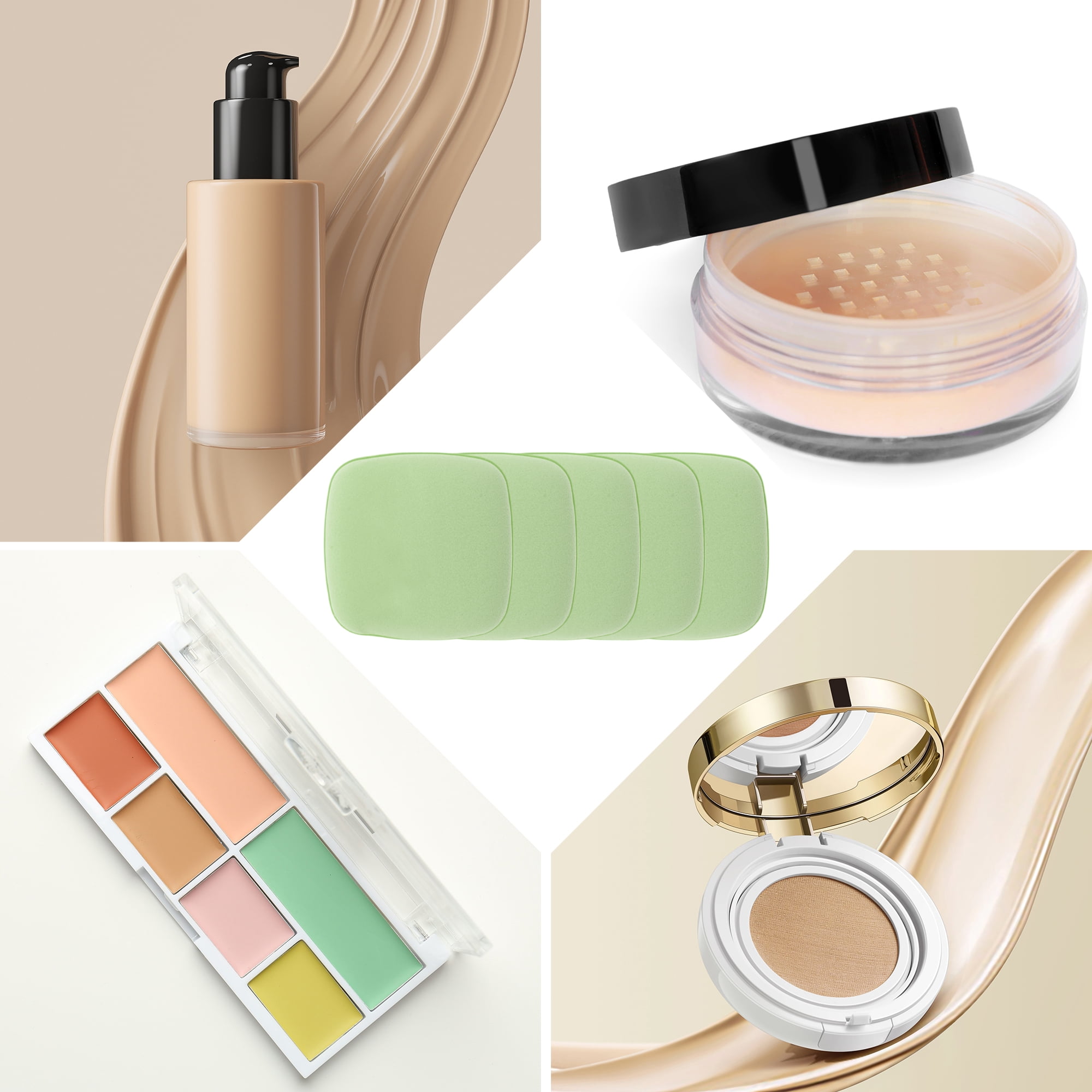 Unique Bargains 5 Pcs Square Face Makeup Sponge for Travel Green