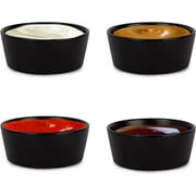 Farmhouse Decor Porcelain Dipping Bowls Sauce Dishes - Set of 4 Elegant Matte Black Soy Sause Dish (2 Oz Round Shape)
