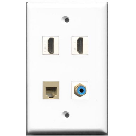 RiteAV - 2 Port HDMI 1 Port RCA Blue 1 Port Phone RJ11 RJ12 Beige Wall Plate