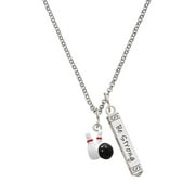 Delight Jewelry Silvertone Bowling Pins with Bowling Ball Silvertone Be Strong and Courageous Bar Charm Necklace, 23"