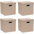 thumbnail image 1 of Contenedores de almacenamiento con tapas, cajas plegables de tela de lino con tapa, caja de almacenamiento plegable para clóset, estantes, hogar, oficina, paquete de, 1 of 4
