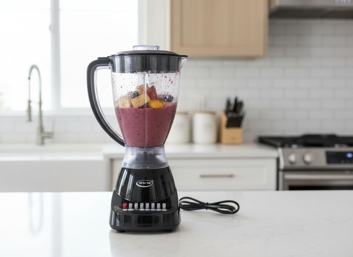 J&V TEXTILES 10 Speed Countertop Blender, Juicer & Smoothie Maker, Slim Flip & Store Design, Dishwasher Safe 51oz Capacity Pitcher & Lid, Stainless Steel Blade, 400 Watt