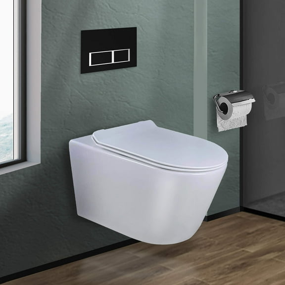 Fine Fixtures In-Wall toilet Combo Set - Toilet, Tank (2 x 4 Wall), Carrier System White Bowl Black Rectangular - Push Plates (Plastic)