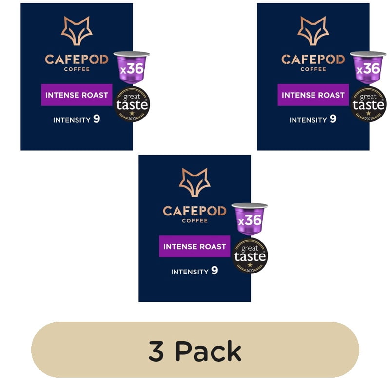 CafePod Intense Roast Nespresso Compatible Aluminium Coffee Pods, 36 pods per pack, British Import (Pack of 3)