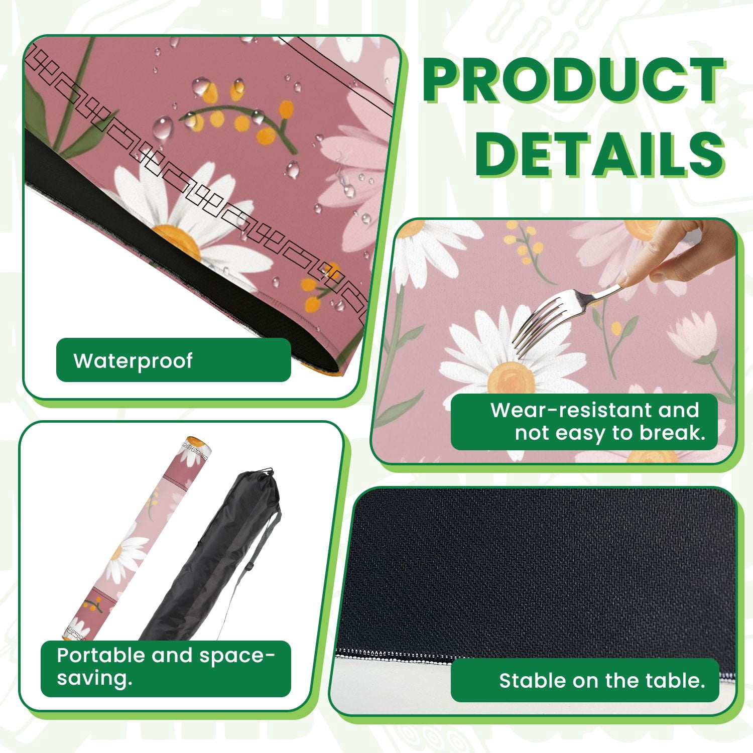 Mahjong Mat 31.5" x 31.5" Floral White Pink Daisies Mauve Non-Slip Noise Reduction American Mahjong Tiles Table Cover for Dominoes Poker Card Board Games Gift