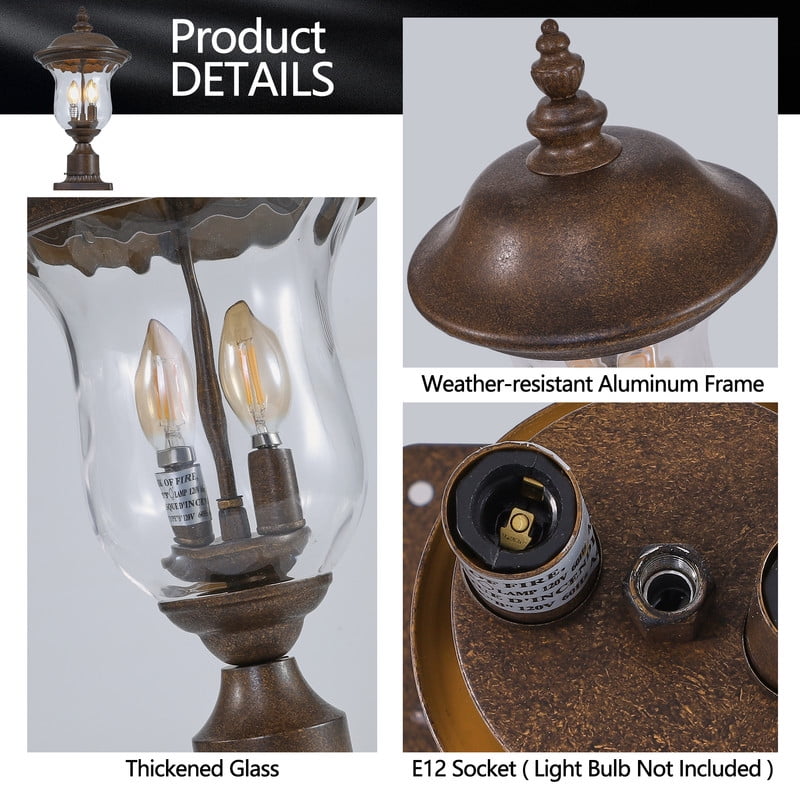 21" Outdoor Lamp Post Light, Vintage Bronze Garden Lantern with Clear Glass Shade, Waterproof Exterior Lighting Fixture for Yard, Porch, Walkway, Driveway (No Bulb, 1-Pack)