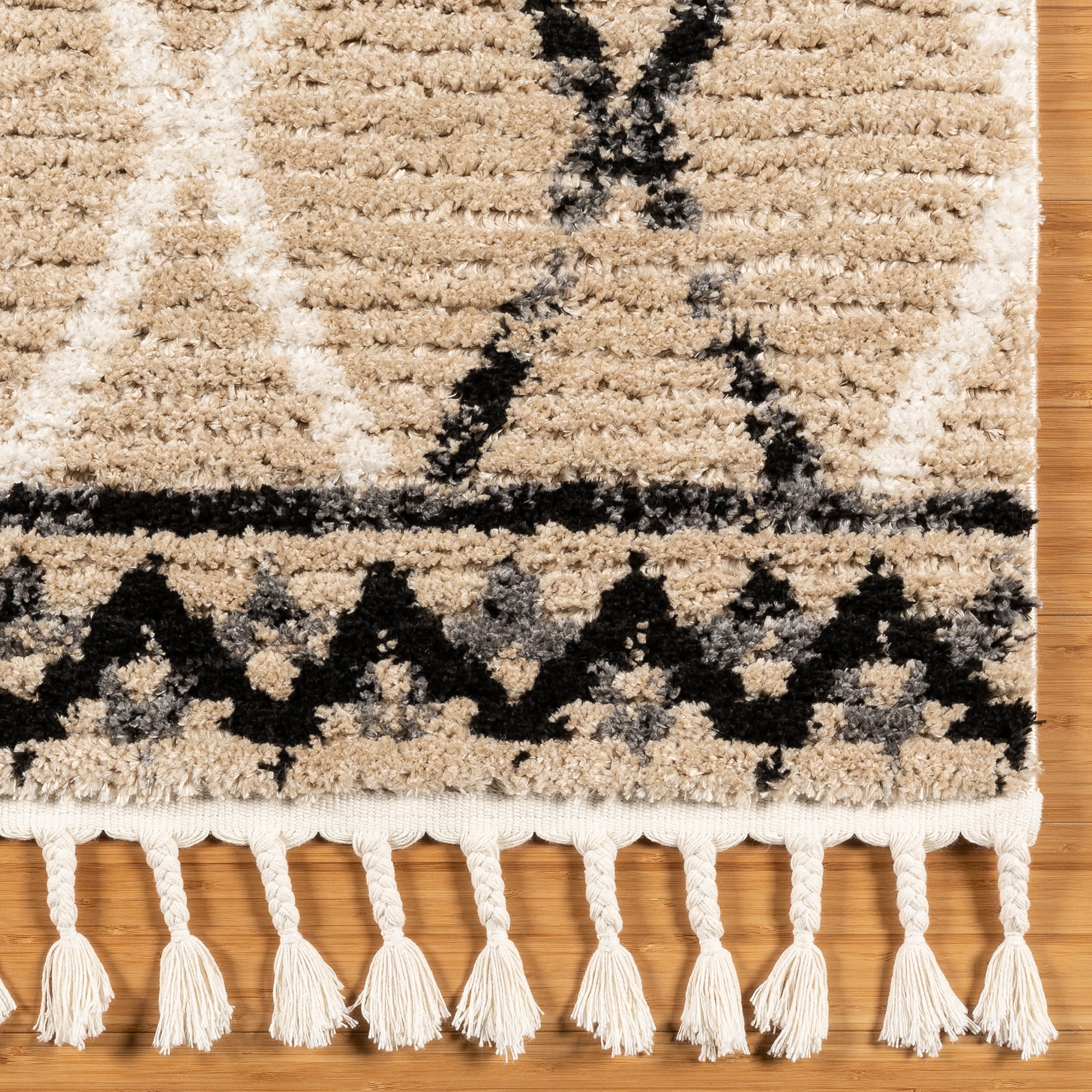 Gertmenian Rafe Stellan Modern Argyle Black/Beige/Ivory Plush Polyester Fringe Area Rug, 8x10
