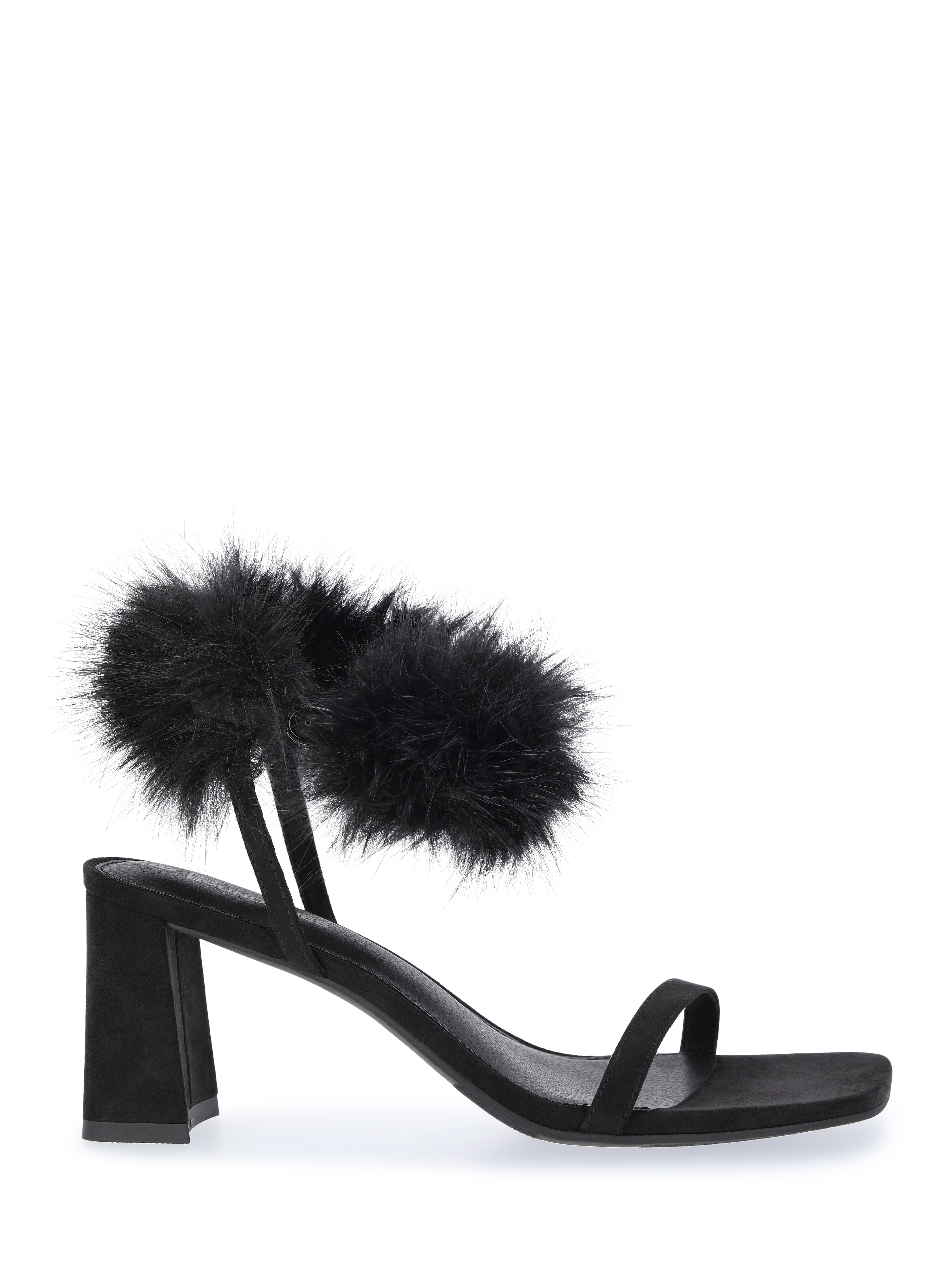 No Boundaries Women's Block Heel with Fur Ankle Strap