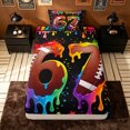 thumbnail image 3 of meiyoeat Graffiti Dripping Football Twin Sheets for Boys, Rainbow 67 Number Stars Bedding, 3 Pieces, 1 Flat Sheet, 1 Fitted Sheet and 1 Pillowcase, 3 of 6
