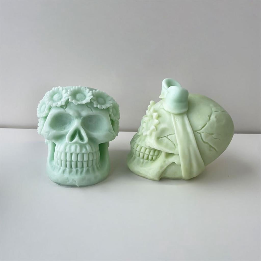 Osdhezcn Skeleton Head Epoxy Resin Mold Halloween Skull Candle Silicone Mold Decoration