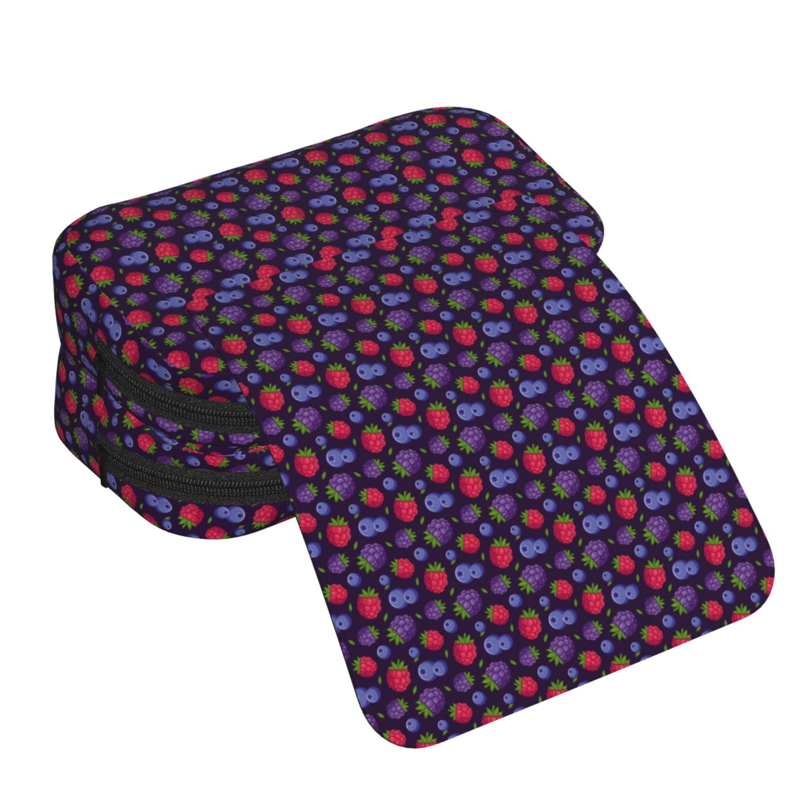 Rateoe Blackberries Pattern Double Clamshell Pen Case, Storage Organizer with Two Zipper Compartments– Holds Up to 50 Pencils & Pens