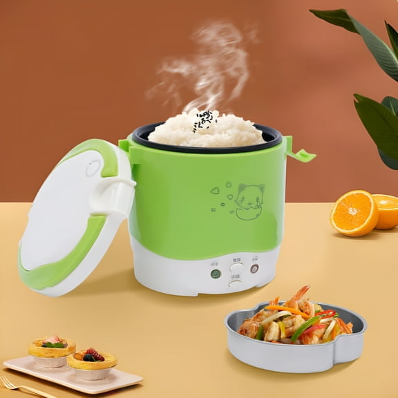 HIBIBUD Portable Mini Rice Cooker Steamer Green for Car,Cooking for Soup Porridge&Rice