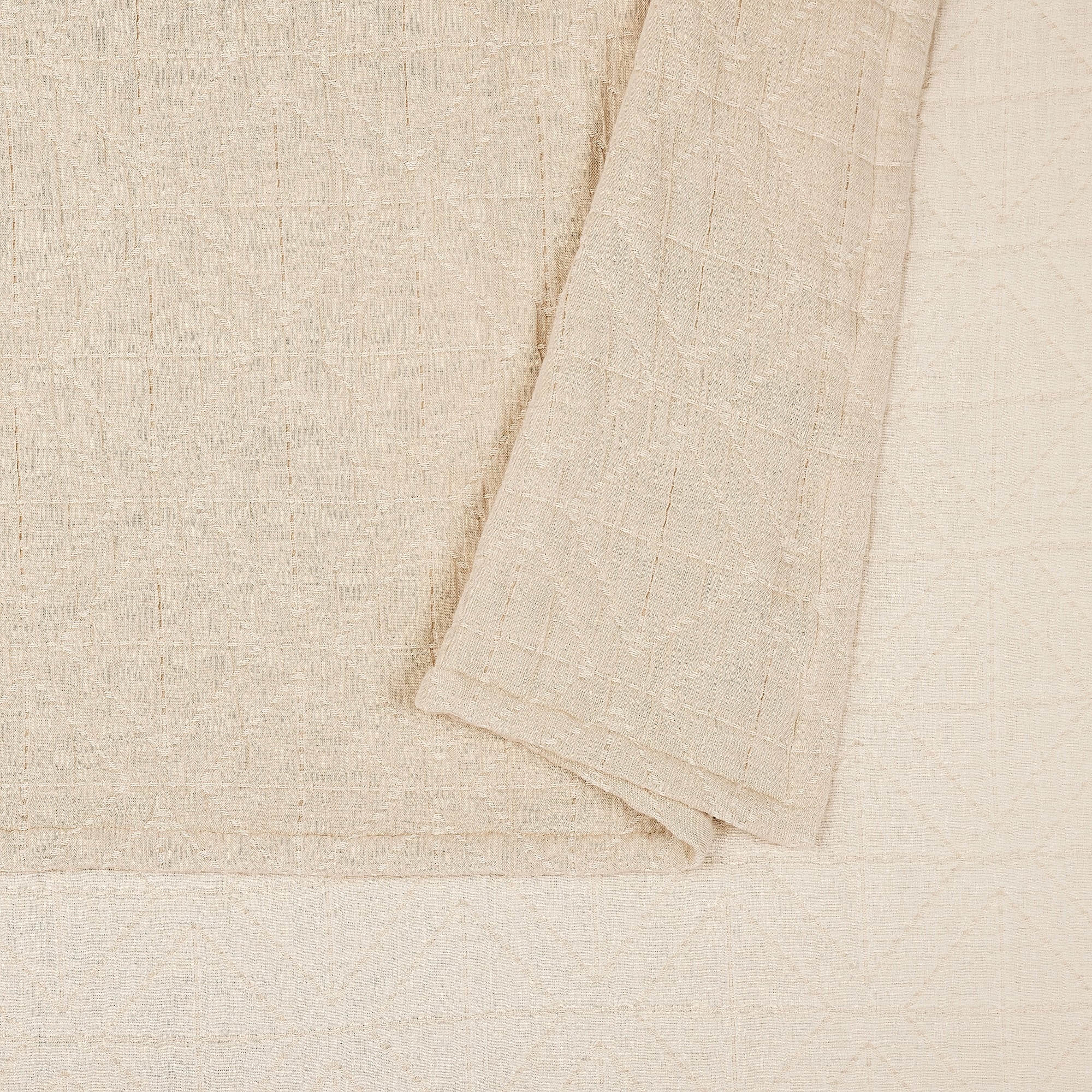 Laurel & Mayfair Maren Geometric Beige Cotton Reversible Bed Blanket, King