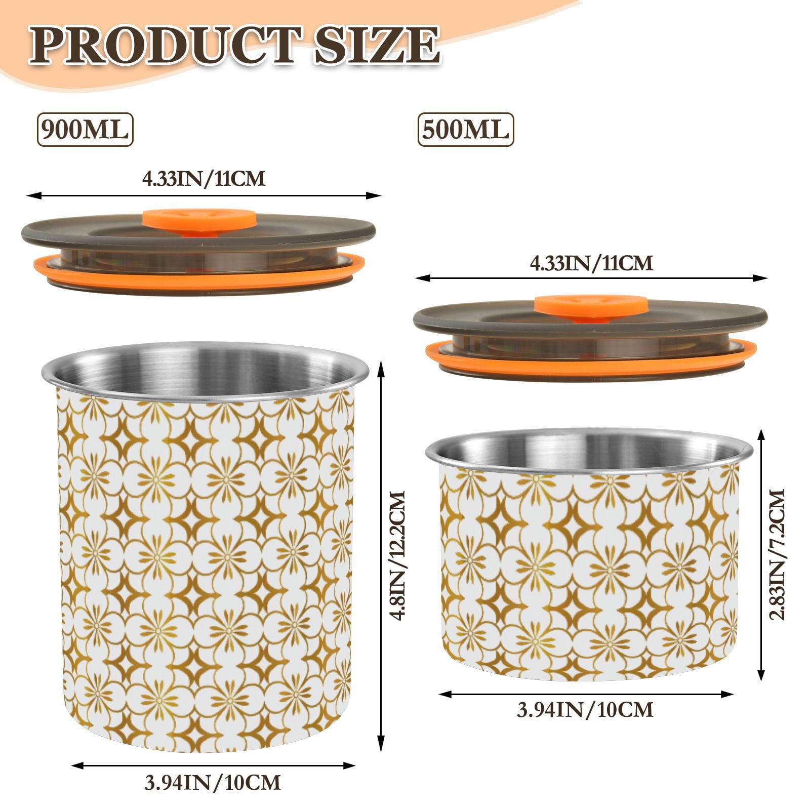 Gold Geometric Flower Airtight Coffee Bean Canister 30oz Food Storage Containers with Lids For Gournd, Tea, Sugar, Flour, Rice, Cereal, Candy Cookie Jar
