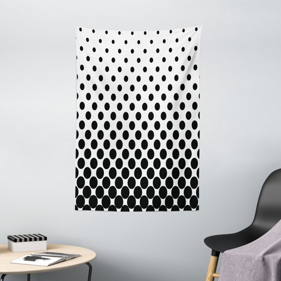 Abstract Tapestry, Minimalist Monochrome Dots in Black Growing Big from Bottom to Top Polka Dots Image, Wall Hanging for Bedroom Living Room Dorm Decor, 40W X 60L Inches, White, by Ambesonne
