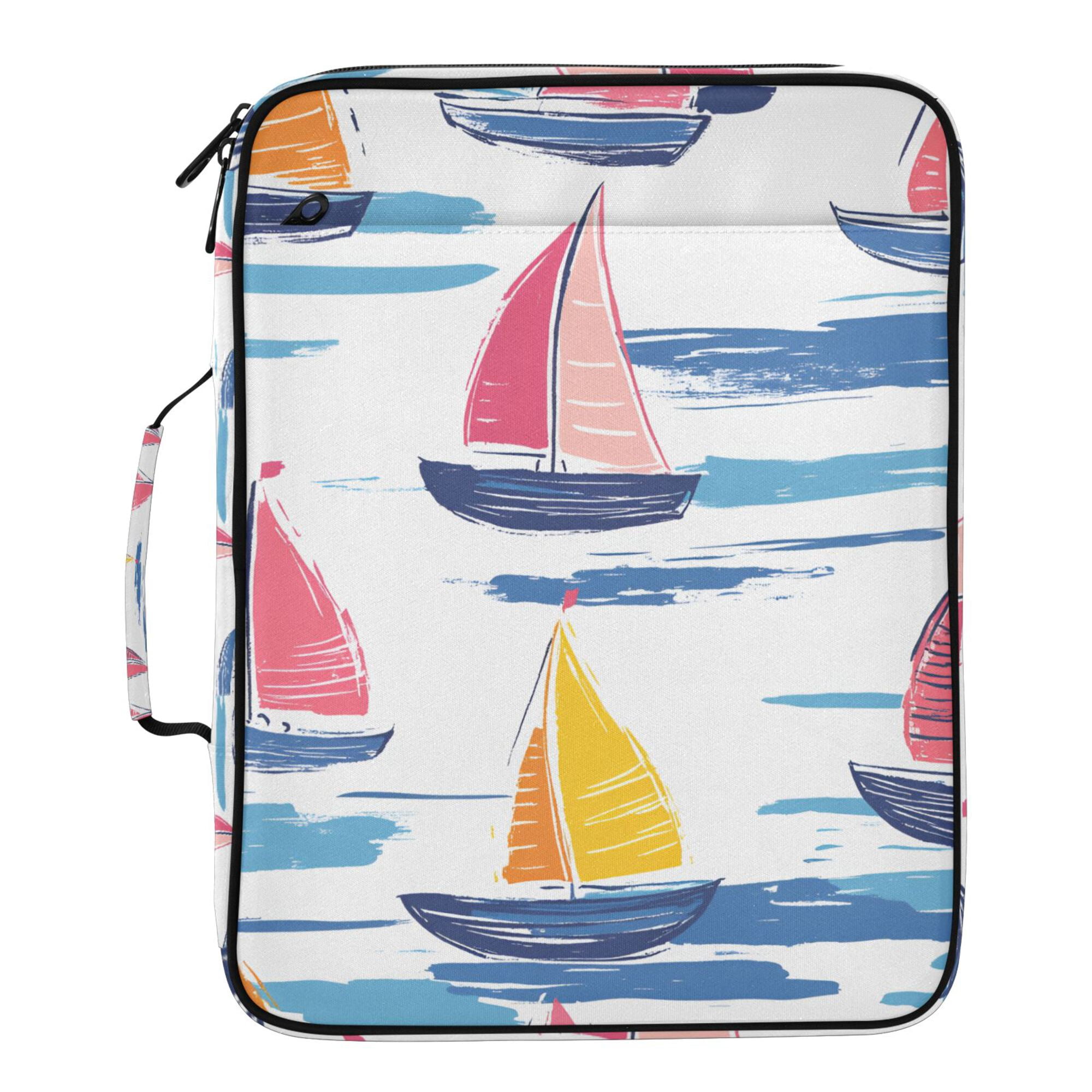 FORMRS Accordion File Folder A4 Size 7-Pocket Expanding Document Organizer Bag with 3 Ring Binder, Pink Hand Drawn Sailboats