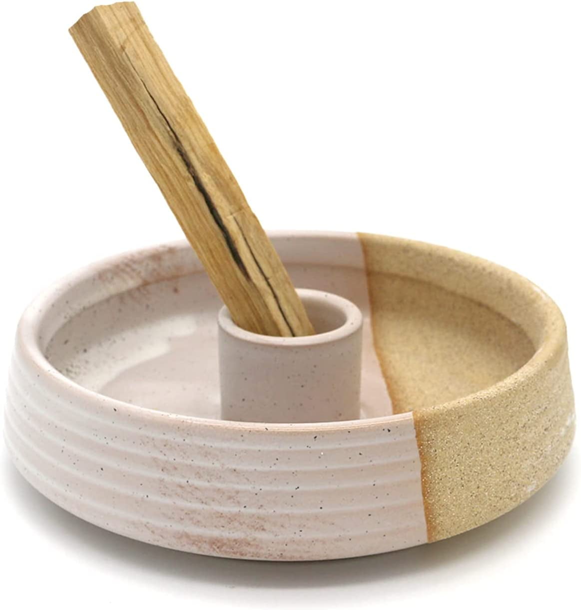 Soul Sticks Beige Tan with Ridges Ceramic Palo Santo Stick Burner