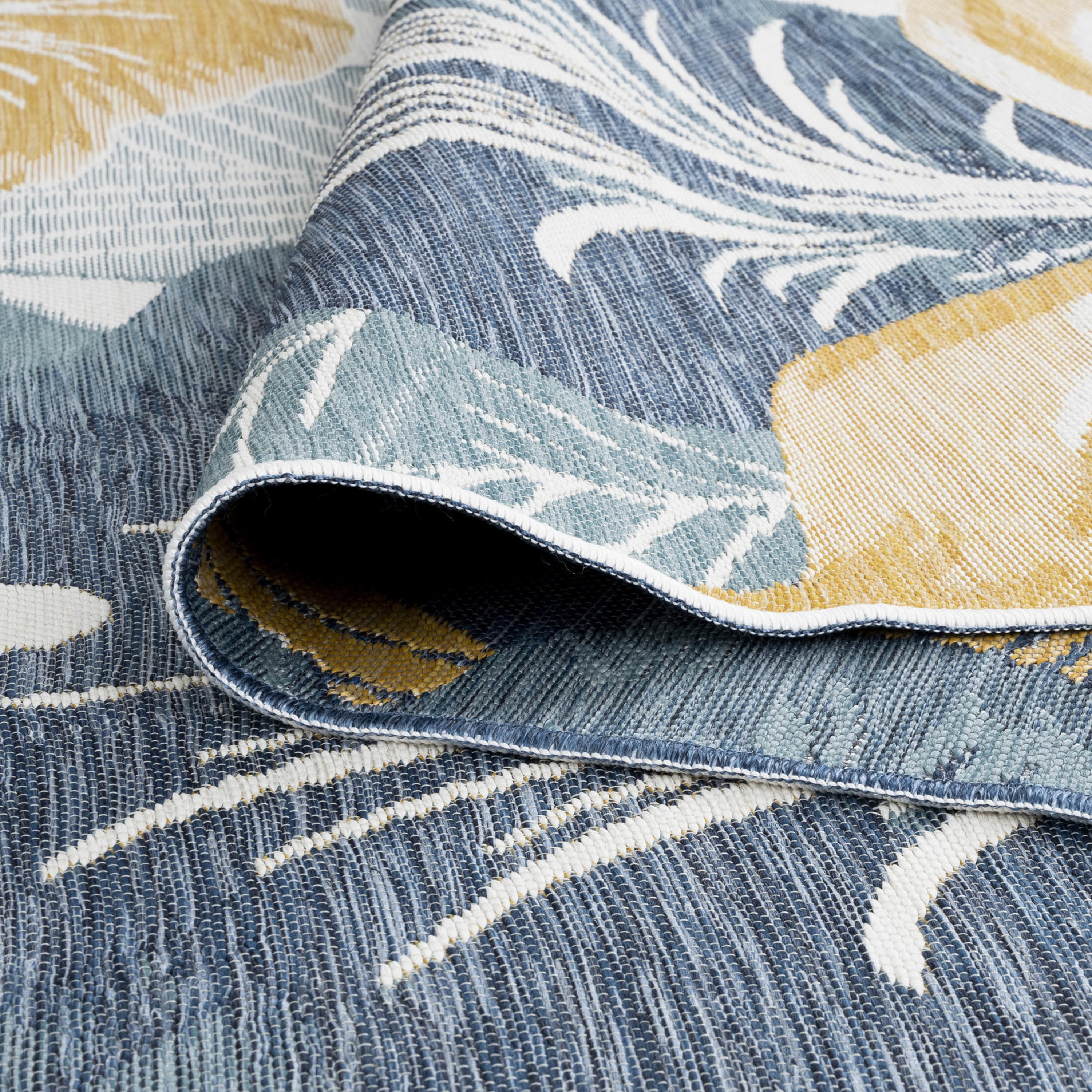 Bliss Rugs Floral Indoor Outdoor Rug Reversible Runner Rug for Patio, Hallway, Entryway, Deck, Navy ,2' x 8'