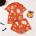 thumbnail image 3 of Halloween Theme Button Down Short Sleeve Pajama For With Lace Trim Short Pants Comfortable Home Wear, 3 of 8