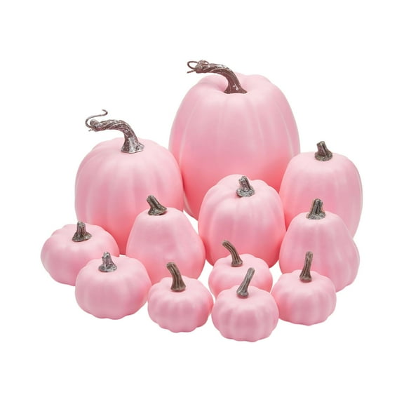 12 Pcs Harvest Artificial Pumpkins Fall Faux Pumpkins Decorative Pumpkins Fake Foam Pumpkins for Thanksgiving Party Autumn Wedding Centerpiece Table Wreath Décor, Pink
