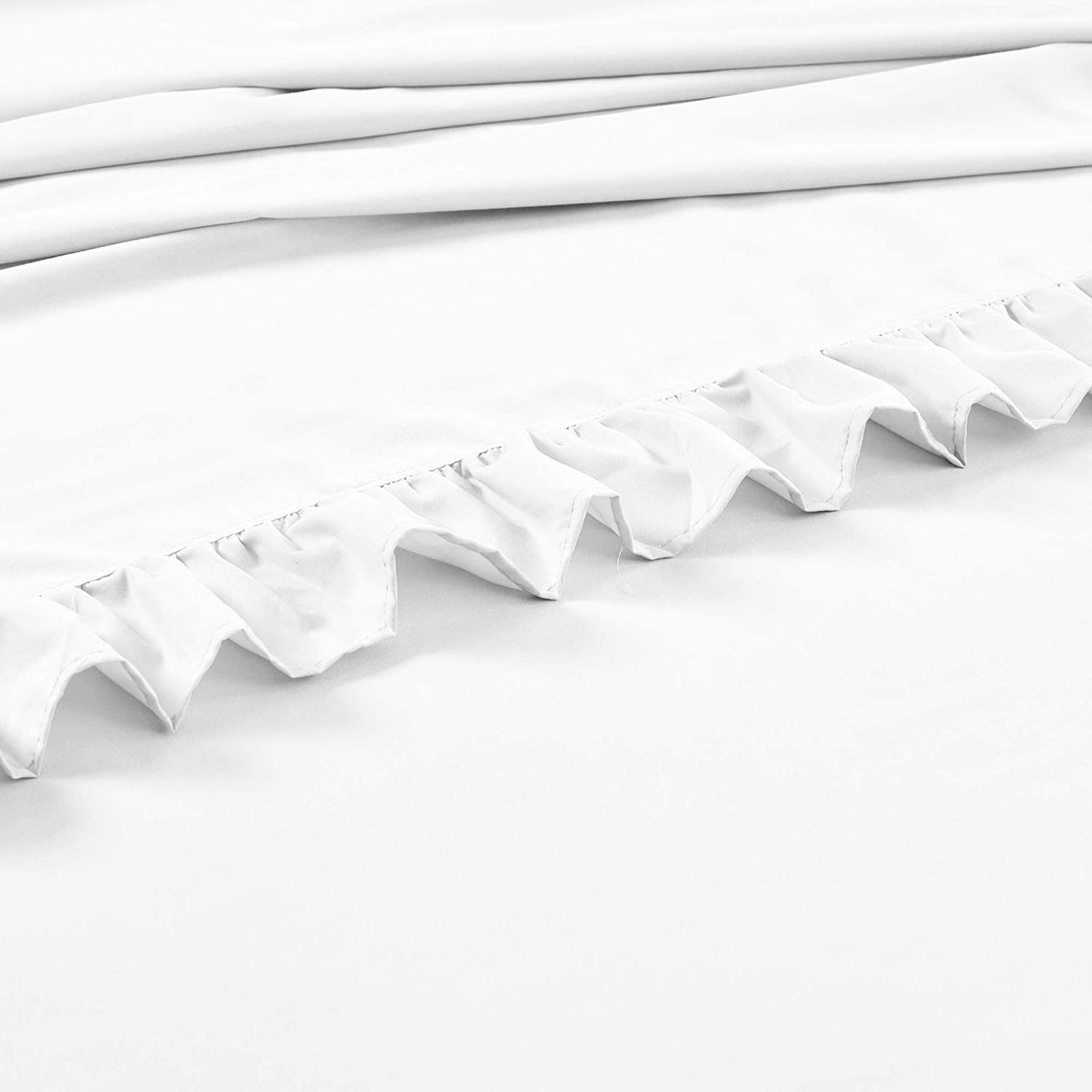 Ruffle Bed Sheet Set 6 Piece - 16 Inch Deep Pocket - 100% Pure Bamboo Bed Sheet Set - Anti Static Feels Like Silk - Super Comfy, Extra Soft and Luxury - White Solid, Twin Size.