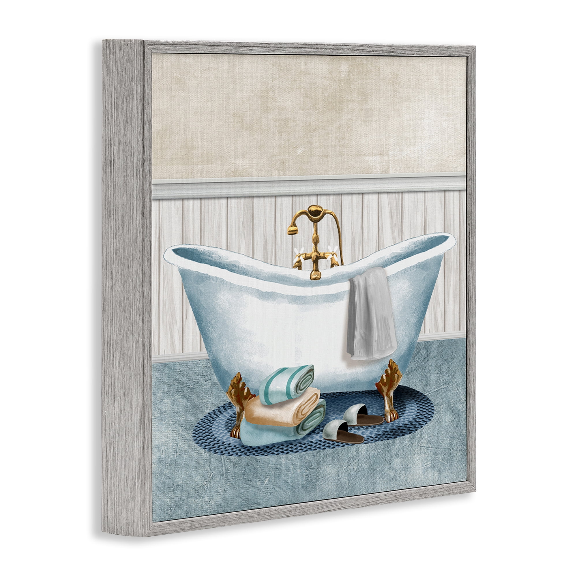 Stupell Industries Cozy Spa Bathtub & Slippers Gray Framed Giclee Art, design by Conrad Knutsen