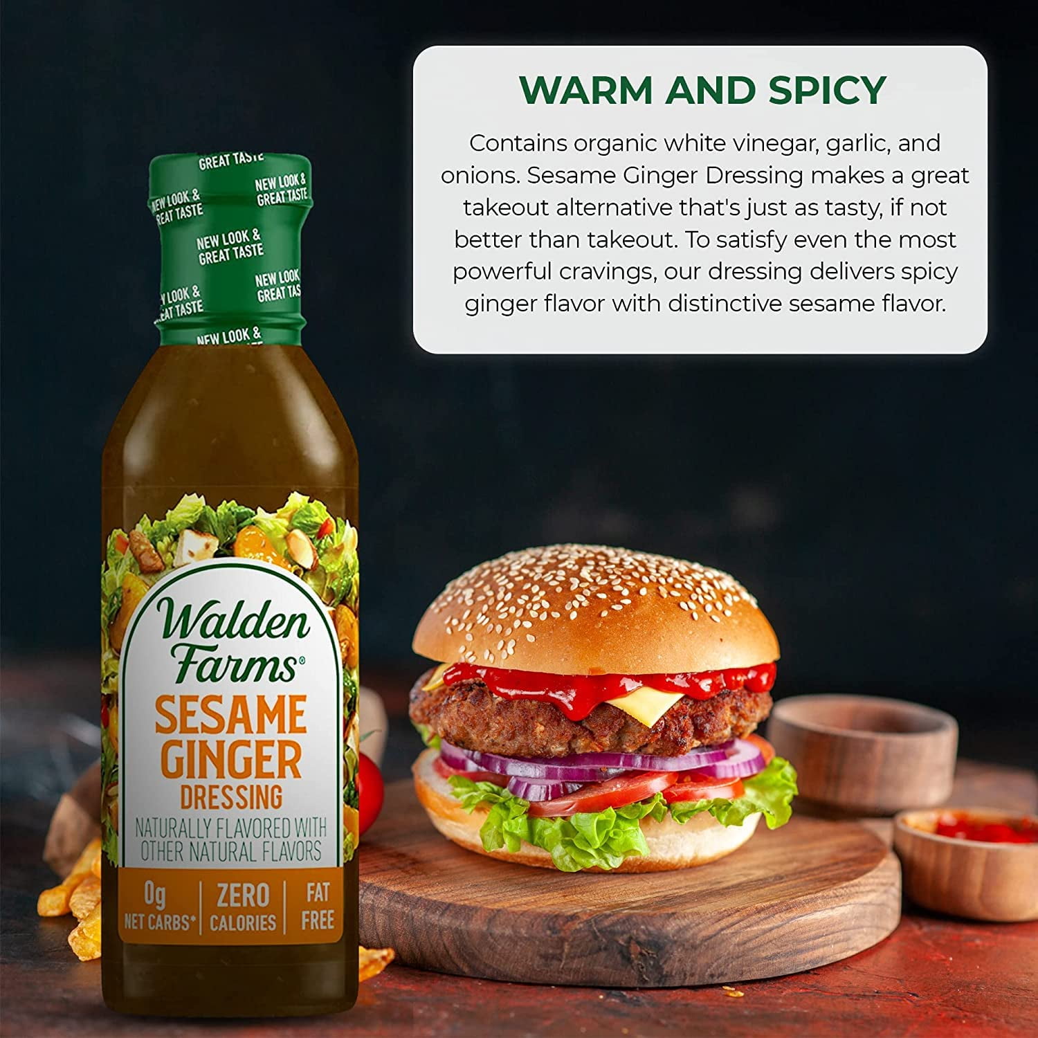 (6 pack) Walden Farms Sesame Ginger Dressing, 12 oz. Bottle, Fresh and Delicious Salad Topping, Sugar Free 0g Net Carbs Condiment, Sweet and Tangy