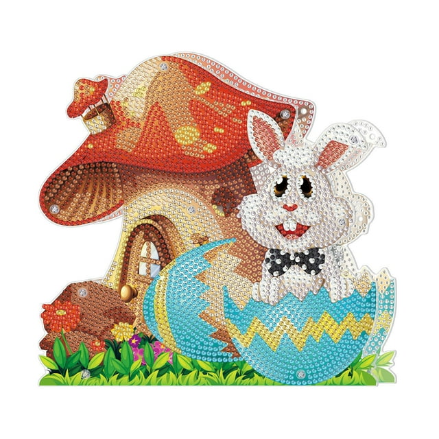 EGNMCR Easter DIY 5D Diamond Art Painting Kits, Easter Rabbit Eggs Tabletop Decoration With LED String Light, Cute Diamond Paintings Ornament For Easter Day, Gift
