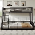 thumbnail image 2 of Euroco Metal Twin XL over Queen Bunk Bed, Convertible Floor Bed with Ladder and Guardrails, Black, 2 of 12