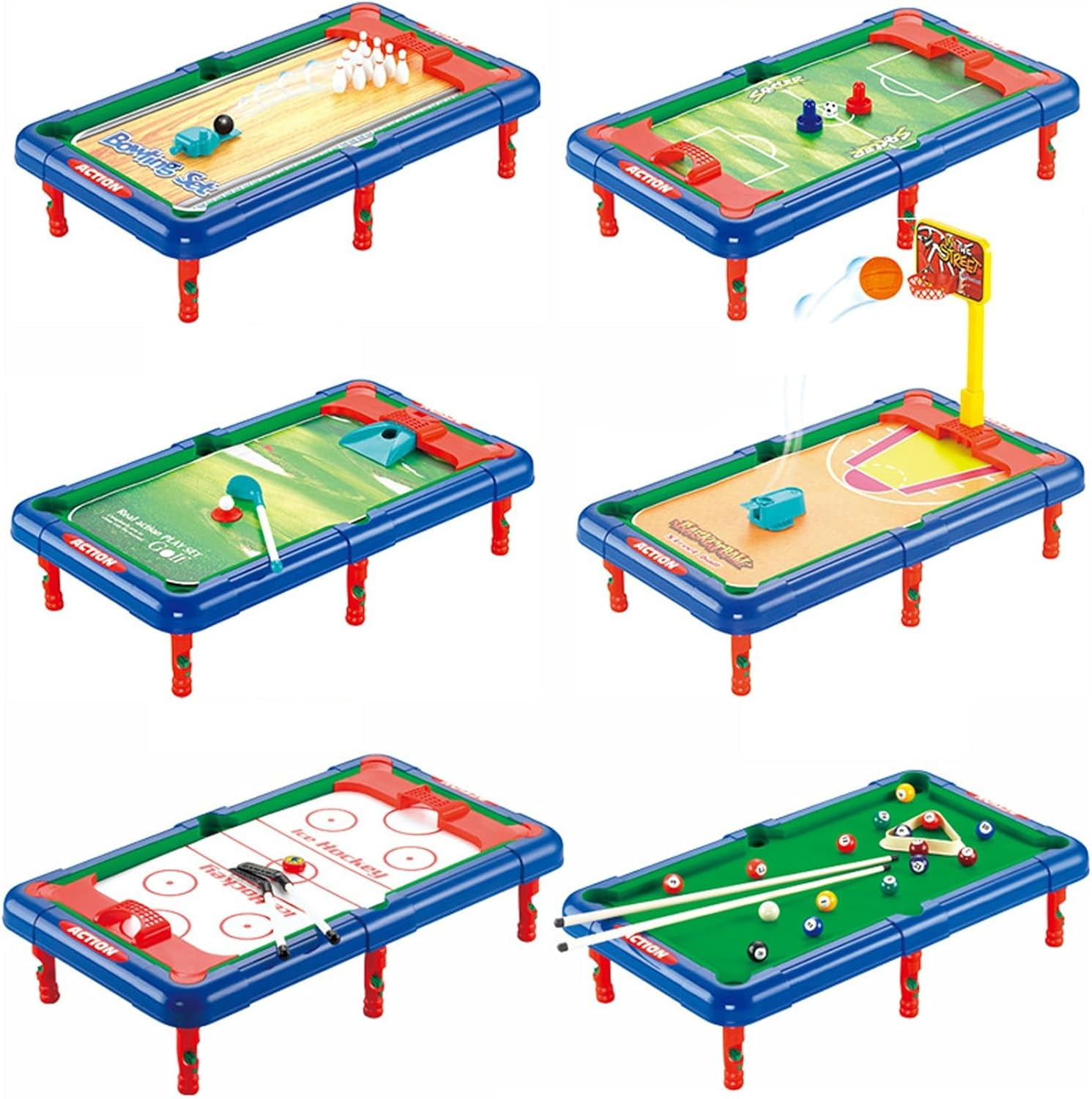 6-in-1 Multi Game Table, 2026 New Portable Multi-Functional Game Set: Features Air Hockey, Bowling, Foosball, Tabletop Pool, Basketball & Golf, Ideal for Family Bonding