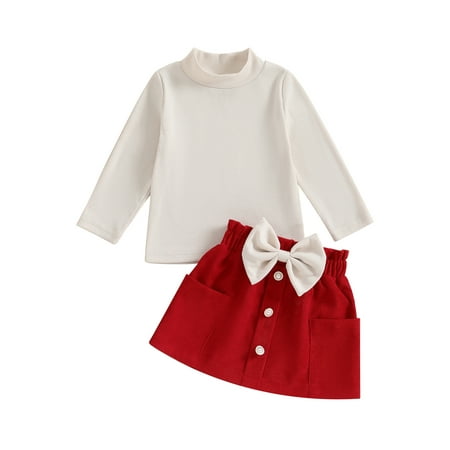 

Qtinghua 2Pcs Toddler Baby Girls Fall Outfits Long Sleeve Mock Neck Tops+Pocket Skirt Clothes Apricot 18-24 Months