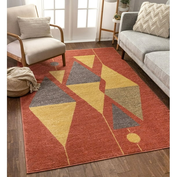 Well Woven Gatlin Modern Art Deco Abstract Red &amp; Gold Area