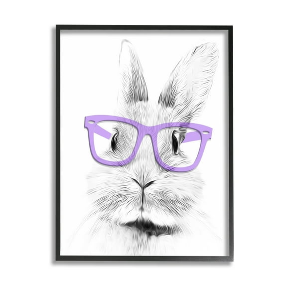 Stupell Industries Bunny Rabbit Purple Glasses Monochrome Illustration Graphic Art Black Framed Art Print Wall Art, 11x14, by Annalisa Latella