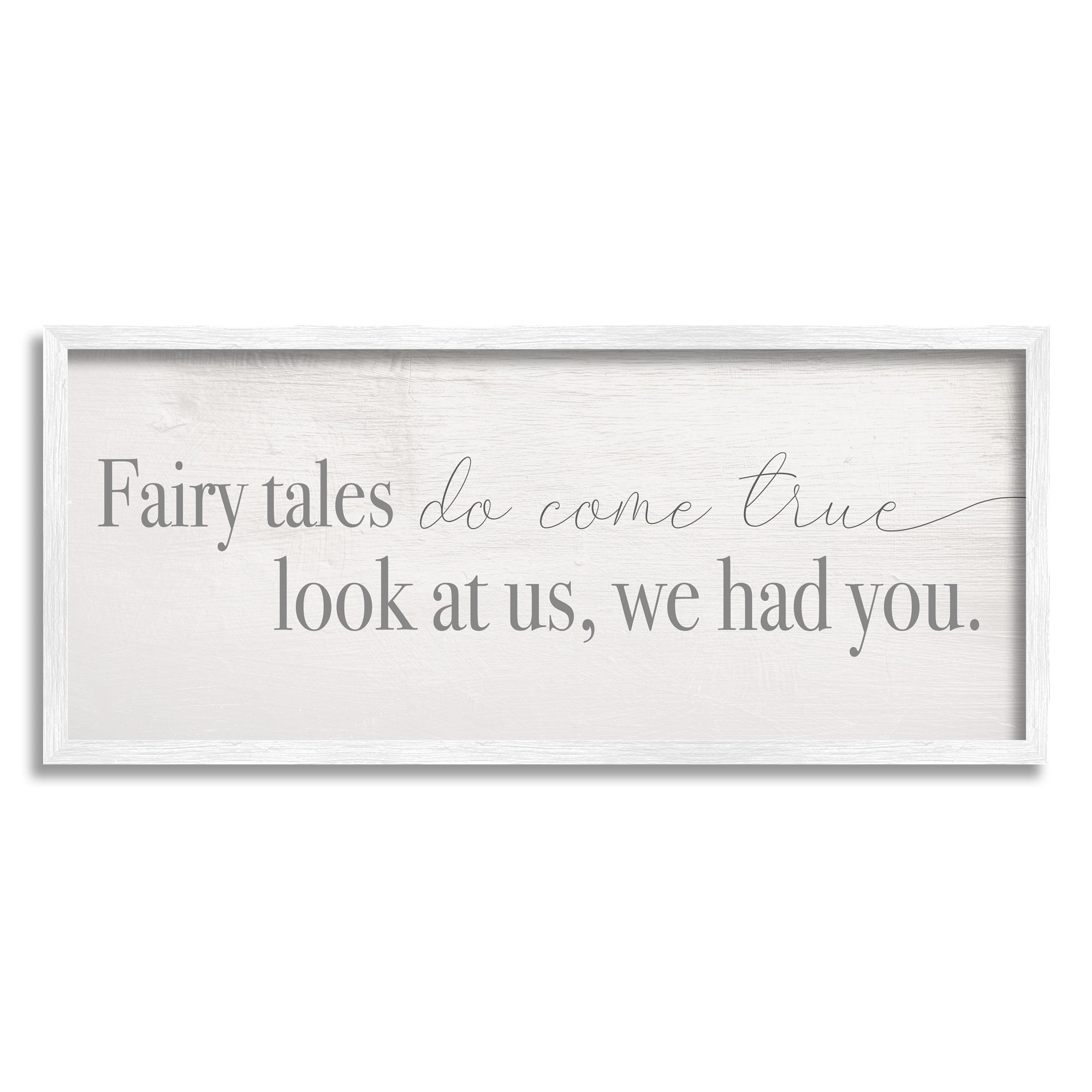 Stupell Industries Fairy Tales Come True Inspirational Family Children Phrase Inspirational Painting Black Framed Art Print Wall Art, 13 x 30