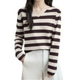 thumbnail image 5 of Zedker Knit Sweaters for Women Striped Color Block Long Sleeve Business Casual Ribbed Fitted Pullover Tops Brown S, 5 of 5