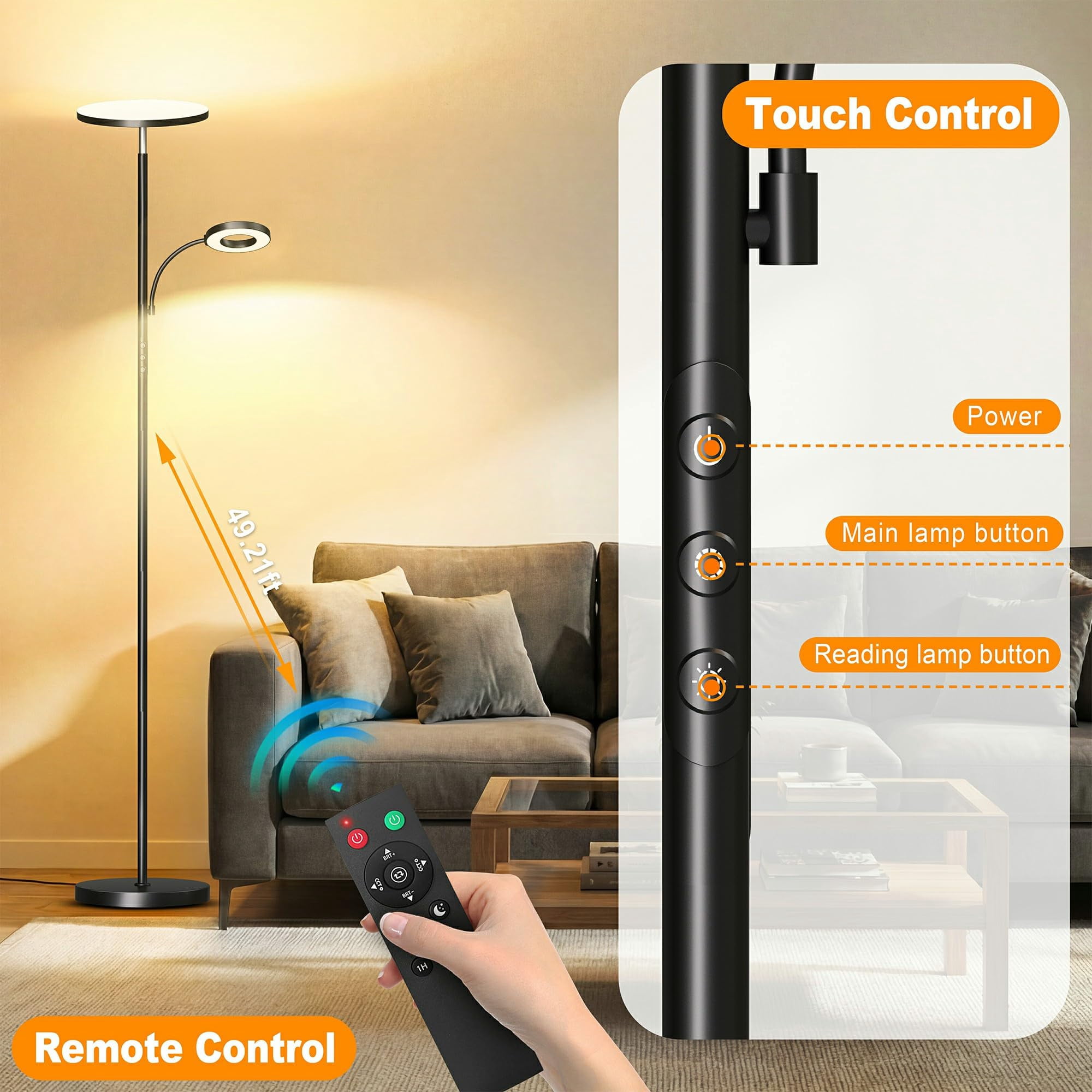 Floor Lamp, Upgraded 42W 4000LM Super Bright LED Floor Lamp for Living Room Bedroom, Dimmable Standing Reading Floor Lamps with Remote & Touch Control