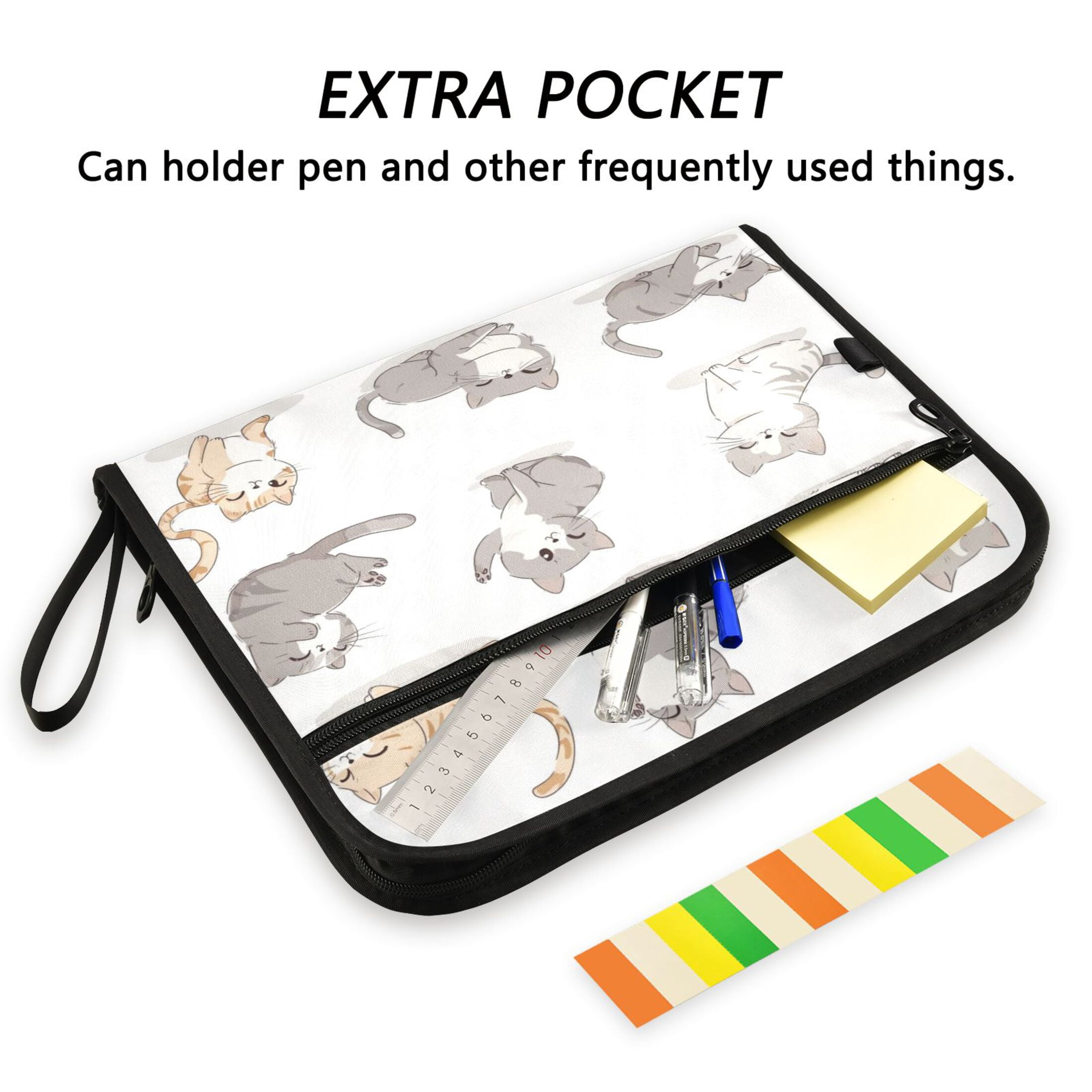 Accordion File Organizer with Zip Closure 13 Pockets Expanding File Folder Letter A4 Paper Document Organizer for Home Office Cute Cat Characters