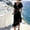 Black, variant on asdoklhq Cocktail Dresses for Women Beach Dress Elegant Fitted V-neck Batwing Sleeves Pleated Waist Ruffled Hem Midi for Ladies Black L