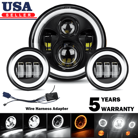 7"inch LED DRL Headlight   Passing Lights For Harley Davidson Touring Road King