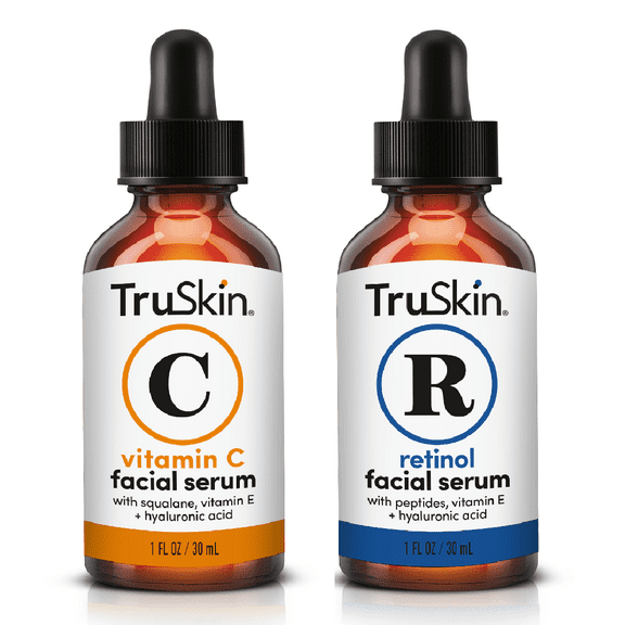 TruSkin Face Serum Duo Retinol Serum for Face & Vitamin C Serum Anti Aging Skin Care Set for Women Skin Care for Bright, Smooth, & Firm Skin 1 fl oz, 2 Bottles
