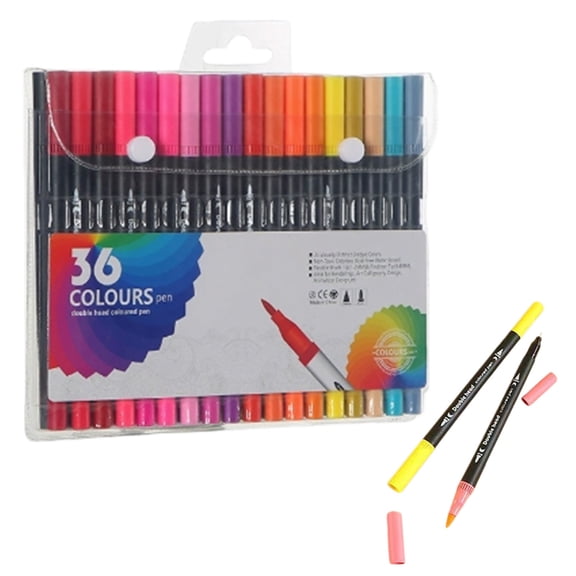 WUYVCG Under $5 36 Colors Tip Art Markers Double Ended Watercolor Brush Pens with Liner Tip Coloring Markers Adults Drawing Journaling & Doodling