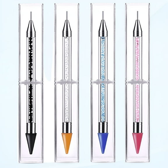 VANIDO 4 Pcs Dual-Ended Nail Rhinestone Picker Wax Silicone Tip Pencil Pick Up Applicator Dual Tips Dotting Pen Beads Gems Crystals Studs Picker with Acrylic Handle Manicure Nail Art Tool