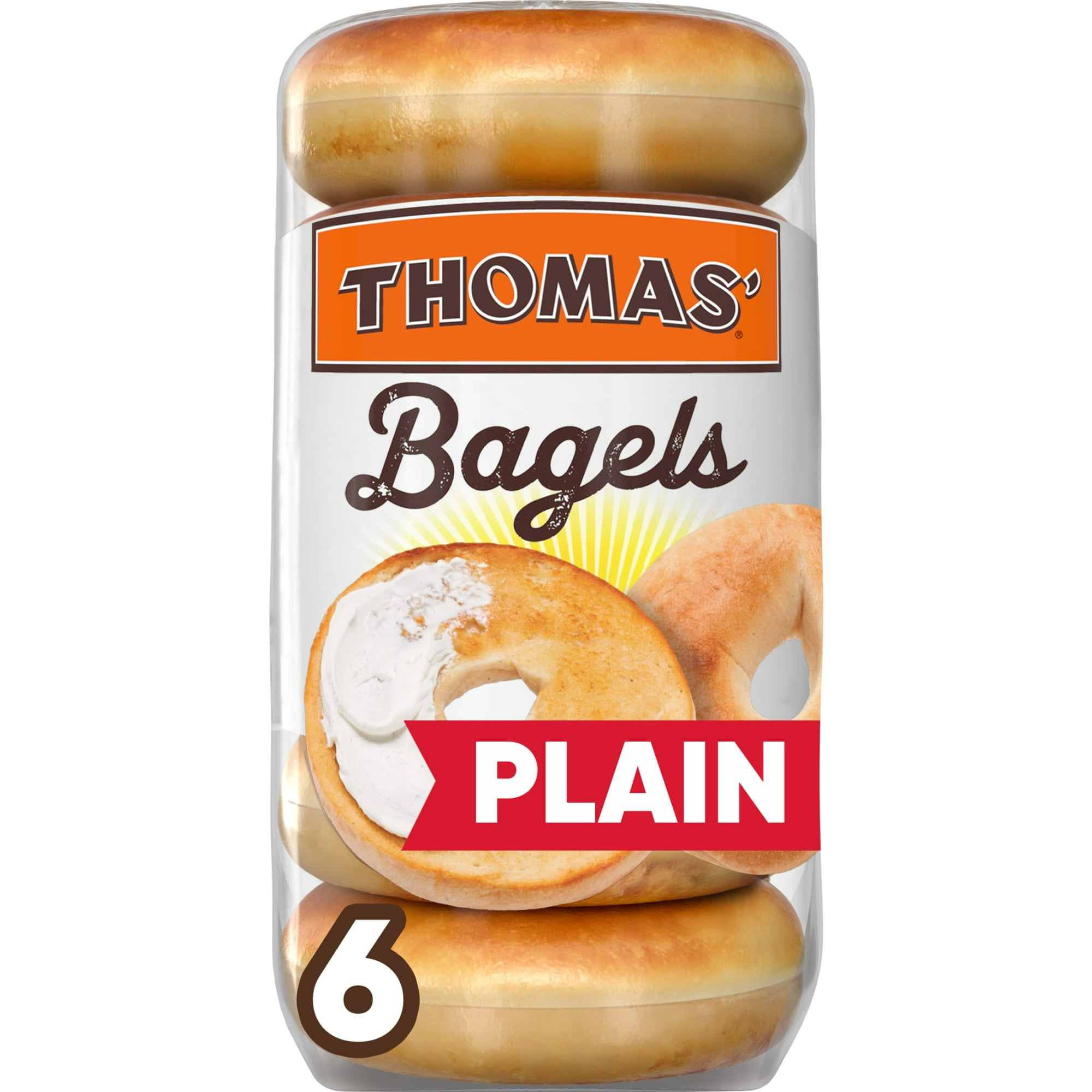 Thomas' Plain Bagels, 6 count, 9g Protein, Kosher Original Bagels, 18 oz Bag