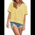 thumbnail image 2 of Camisetas de Verano con Cuello en V para Mujer, Blusas Casuales de Corta, Holgadas y Básicas. Amarillo S, 2 of 9