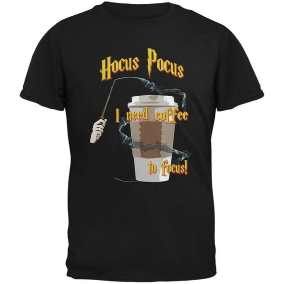 Hocus Pocus I Need Coffee to Focus Black Adult T-Shirt - Large