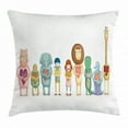thumbnail image 1 of Animals Throw Pillow Cushion Cover, Comic Style Group of Wild Animals with a Boy and Girl Holding Hearts Graphic Image, Decorative Square Accent Pillow Case, 18 X 18 Inches, Multicolor, by Ambesonne, 1 of 2